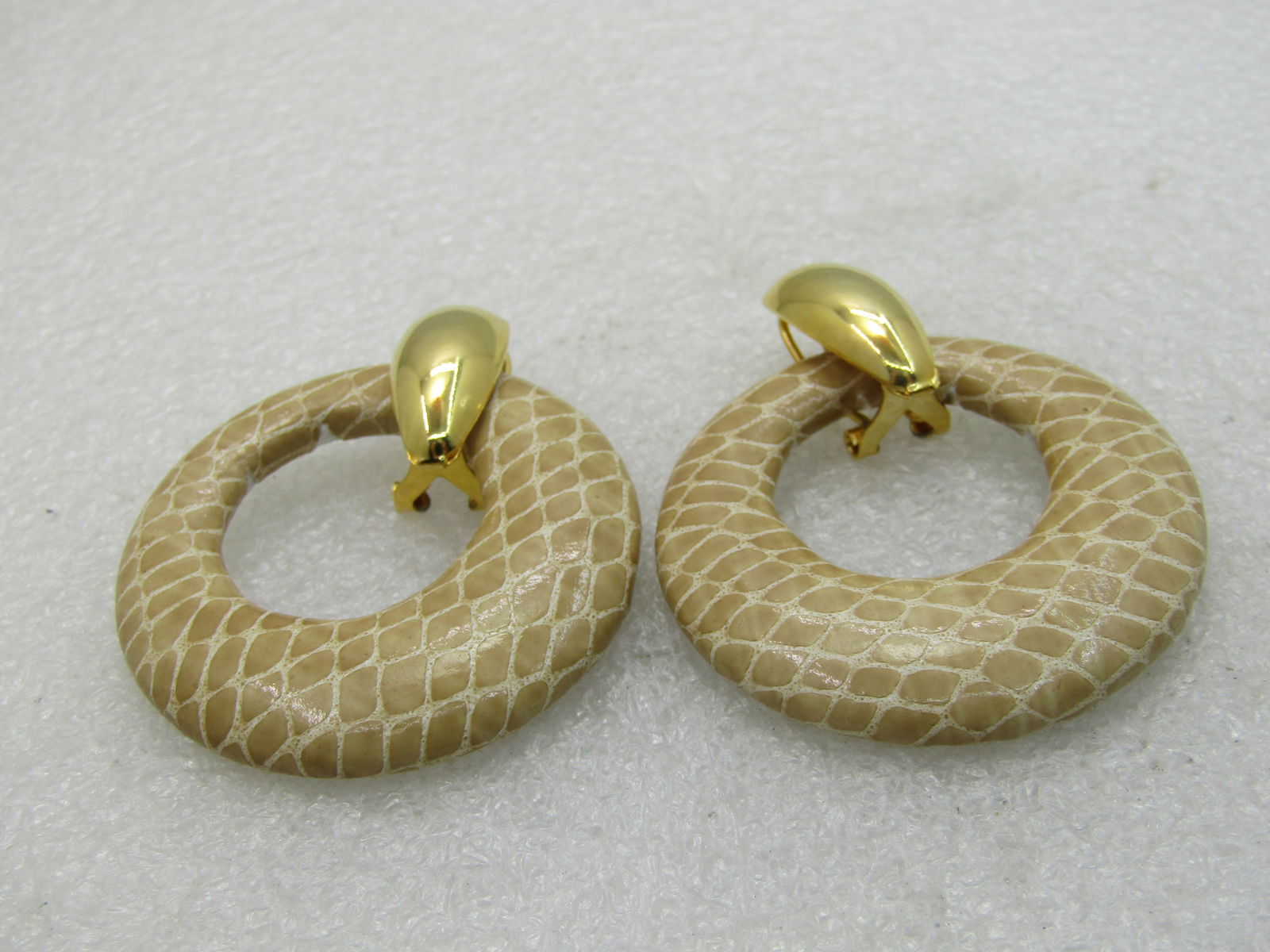 Vintage Faux Leather Large Hoop Earrings 2.25" - 3