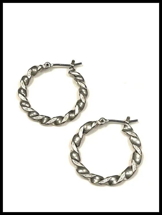Vintage Silver Twisted Hoop Earrings - 2