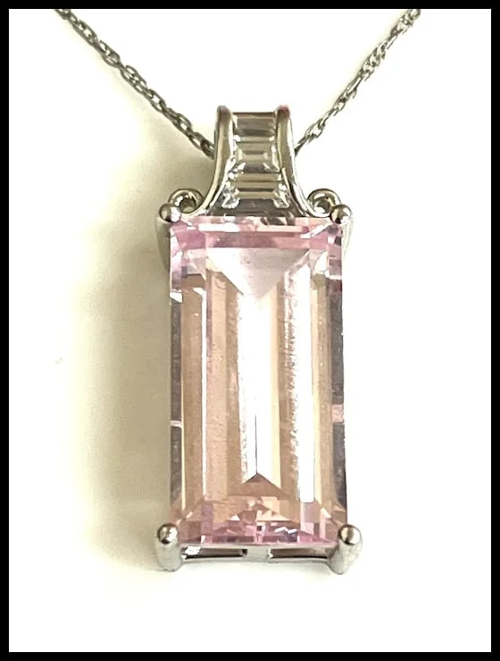 Estate Light Pink Rectangle Stone Sterling Silver Necklace - 5