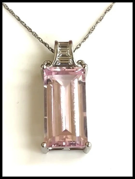 Estate Light Pink Rectangle Stone Sterling Silver Necklace - 6