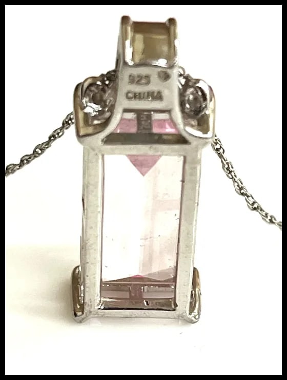 Estate Light Pink Rectangle Stone Sterling Silver Necklace - 8