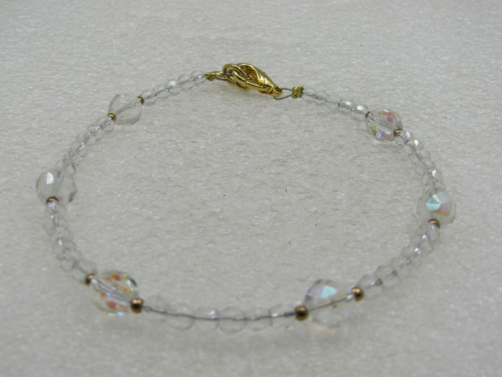 Clear Crystal Beaded Ankle Bracelet, 9.5", Aurora Borealis - 2