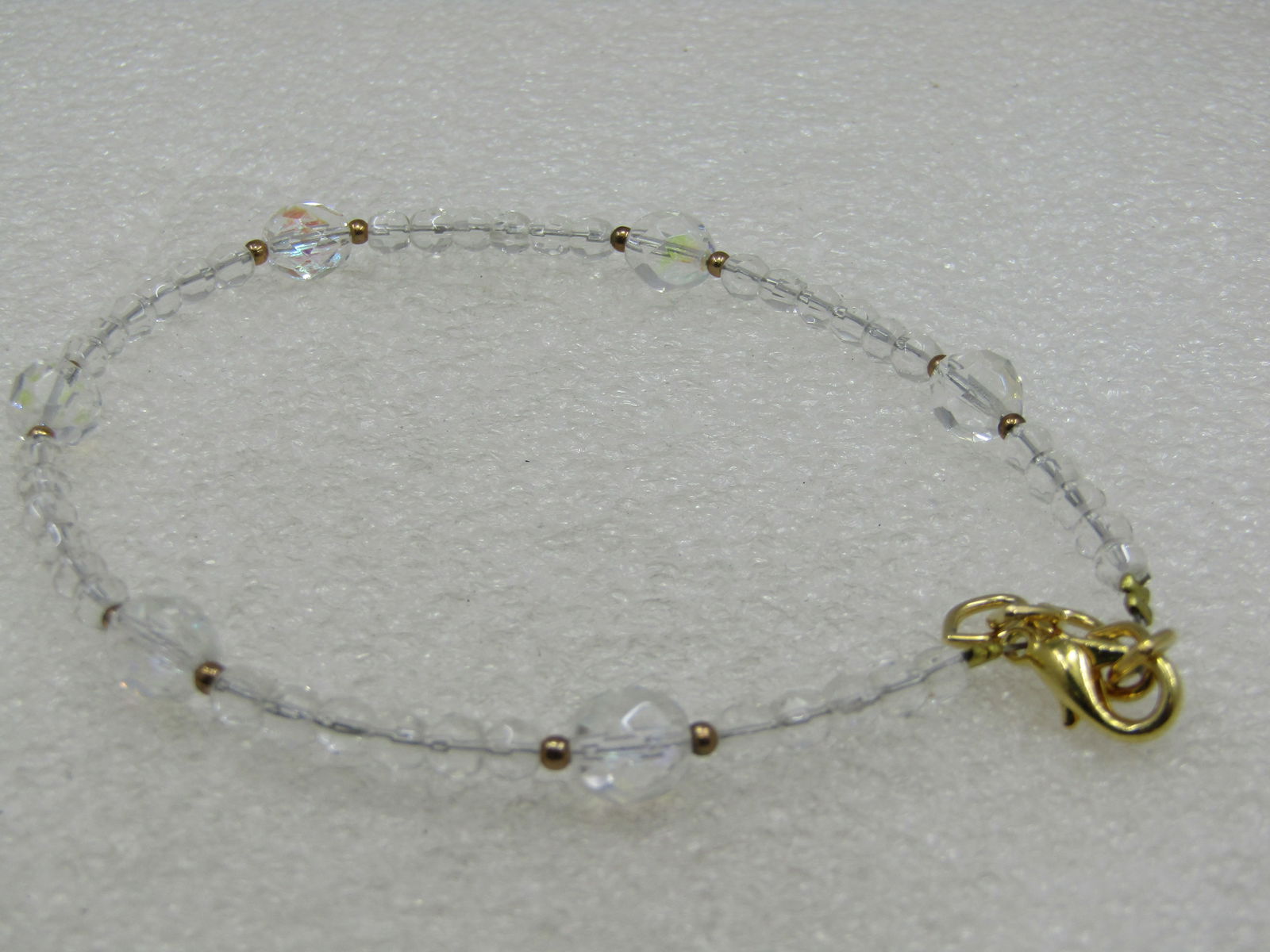 Clear Crystal Beaded Ankle Bracelet, 9.5", Aurora Borealis - 3