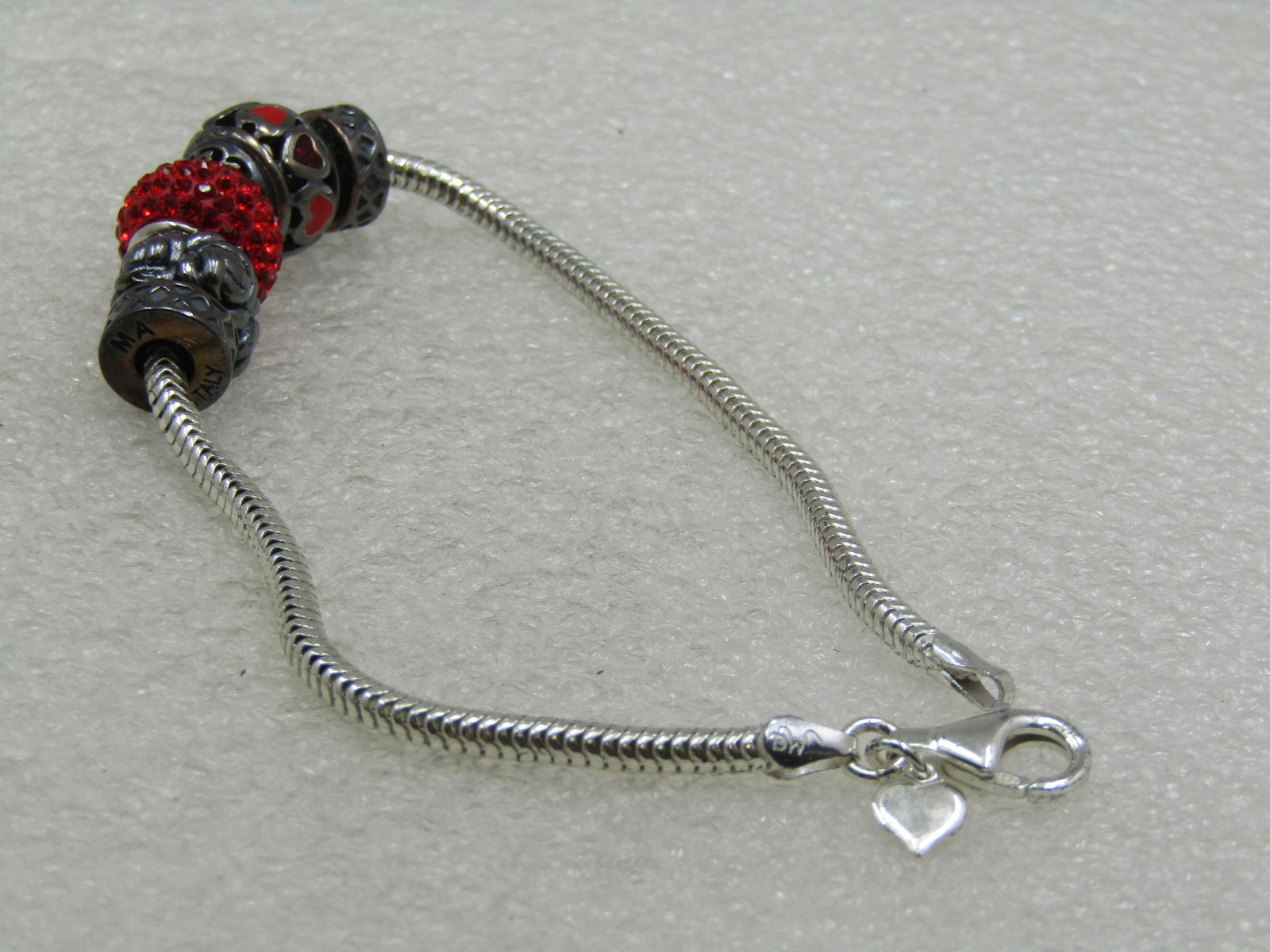 Sterling Silver Rhinestone Slide Charm Bracelet, Kay Jeweler's, Signed MA, 8" - 9