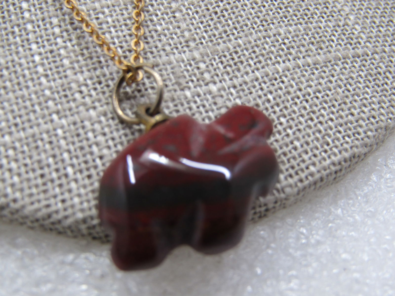 Vintage Brown Agate Carved Turtle Fetish Necklace, 18", Gold Tone Chain - 3