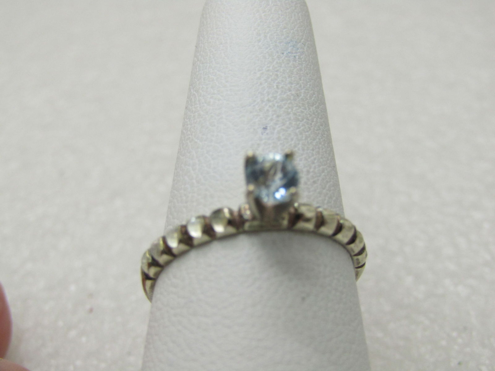 Vintage Blue Topaz Solitaire Ring, Sz. 8, Notched Band - 2