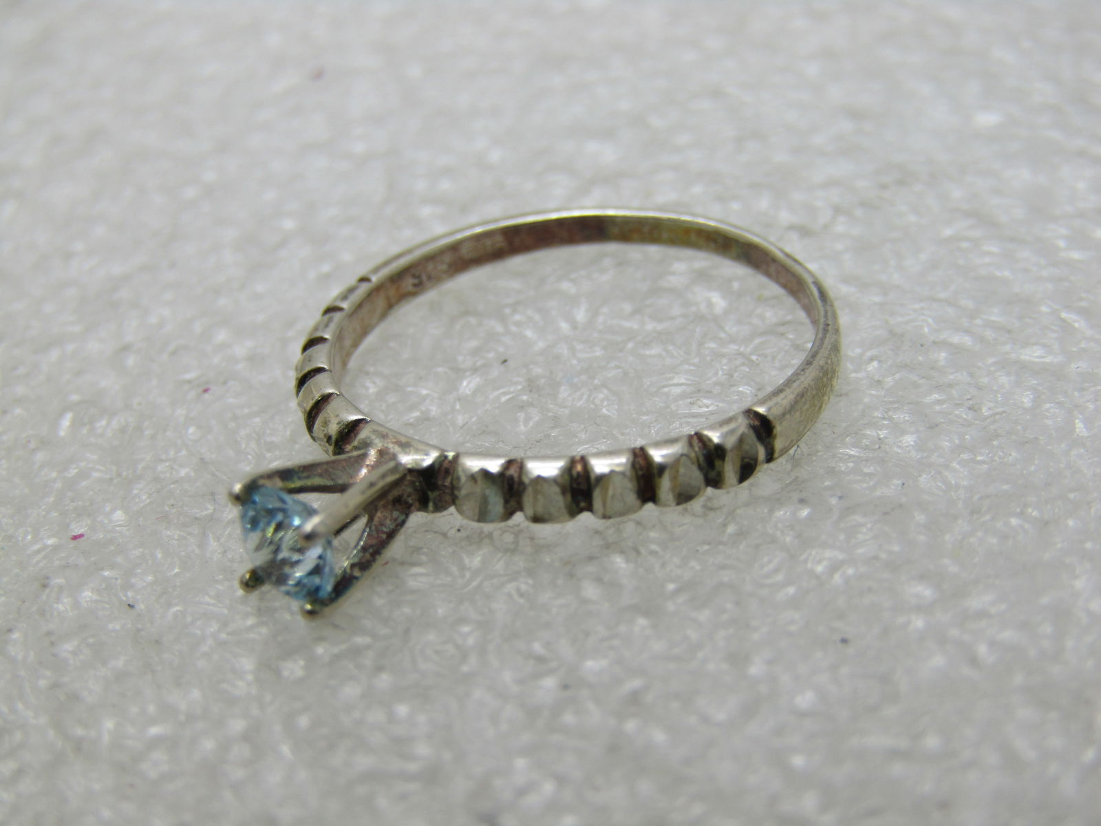 Vintage Blue Topaz Solitaire Ring, Sz. 8, Notched Band - 6