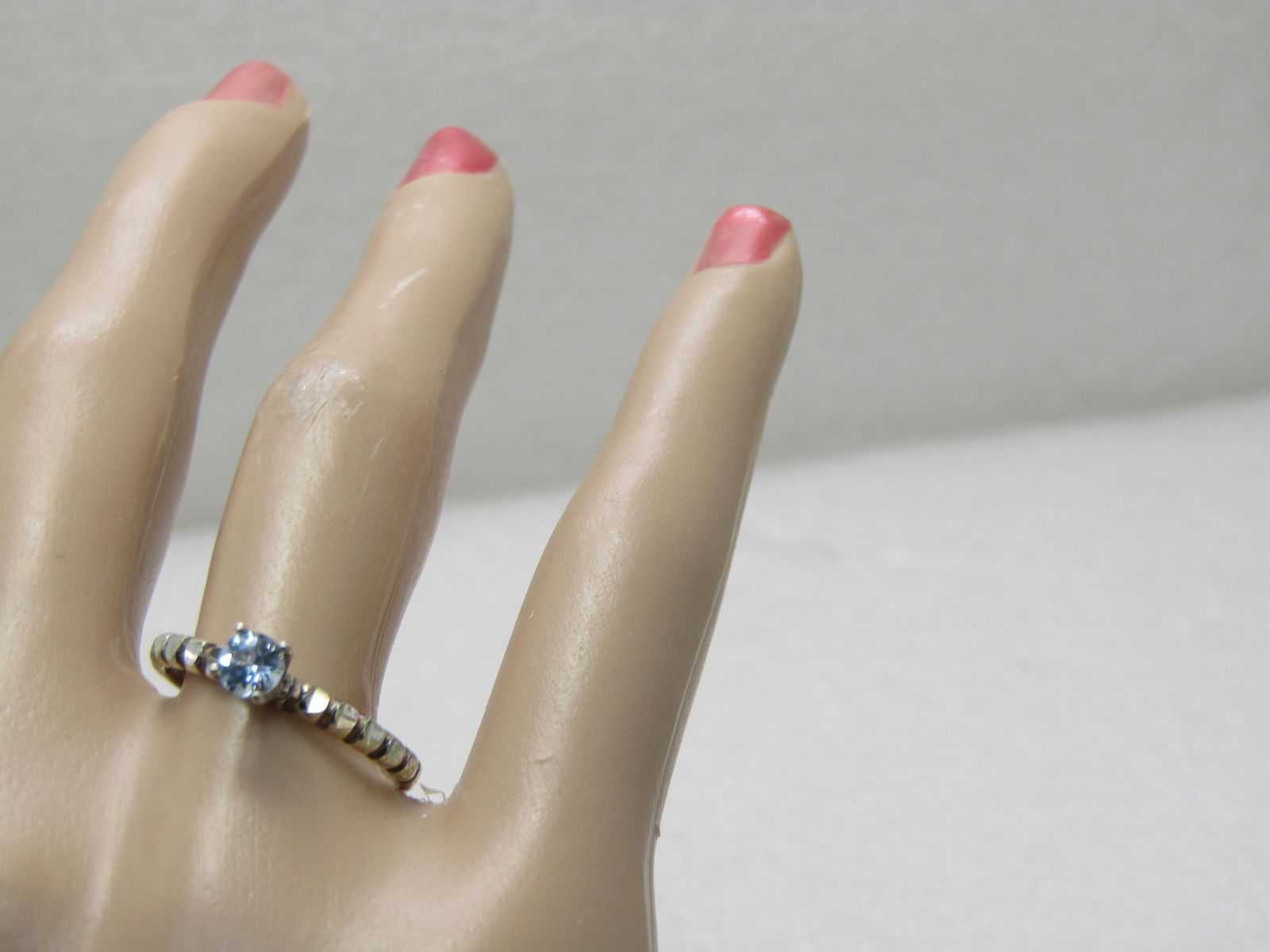 Vintage Blue Topaz Solitaire Ring, Sz. 8, Notched Band - 7