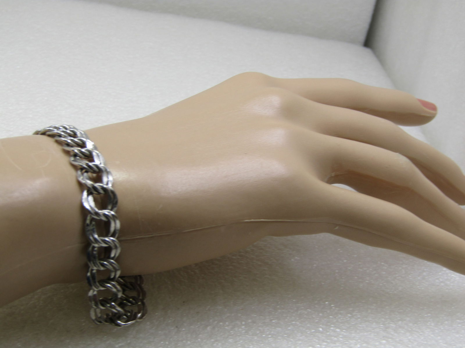 Vintage Silver Tone Double Link Bracelet, 8-1/8", Unisex, 9.5mm - 6