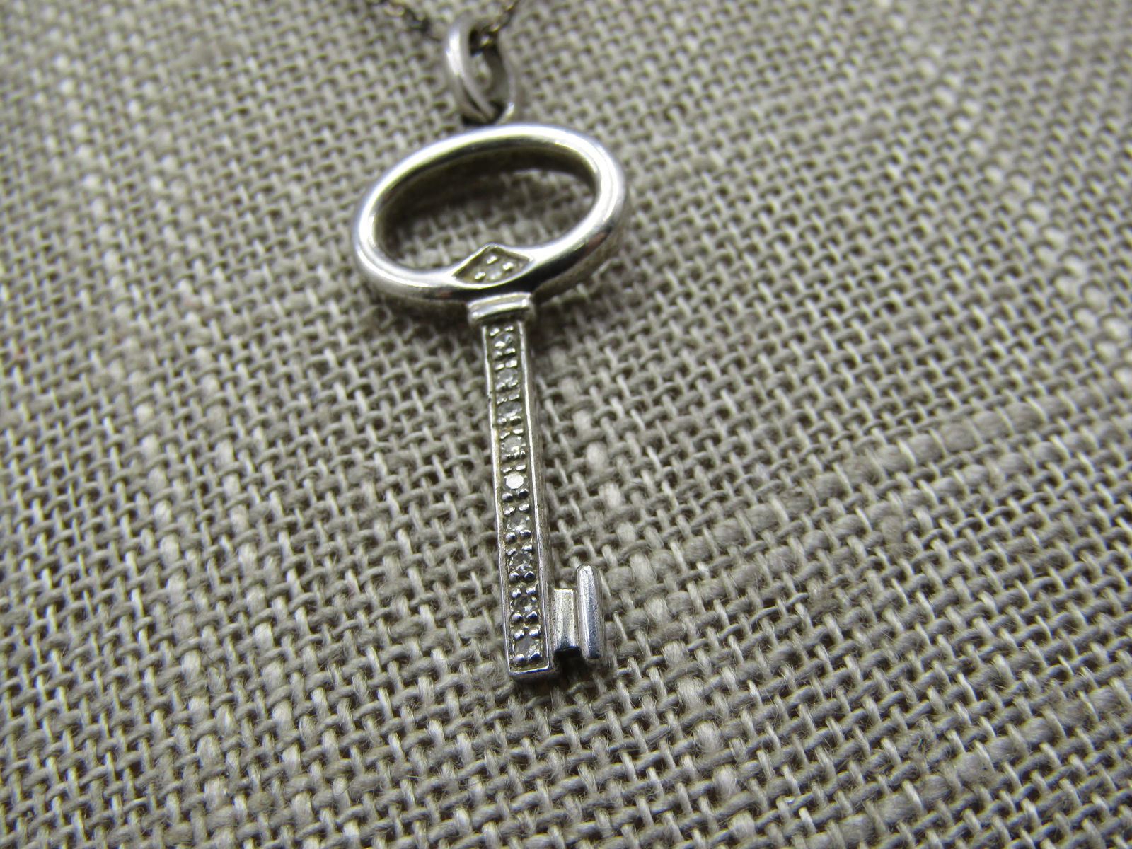 Vintage Sterling Key Necklace, Diamonds, 19" Signed - 3