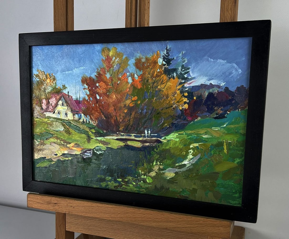 Oil painting A village river with boats Yuriy Suprunchuk - 3