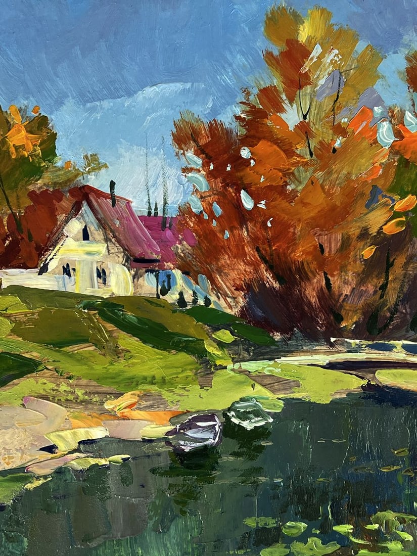 Oil painting A village river with boats Yuriy Suprunchuk - 4