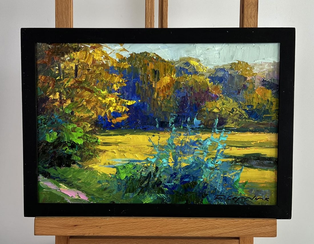 Oil painting Autumn evening river bank Boris Serdyuk - 2