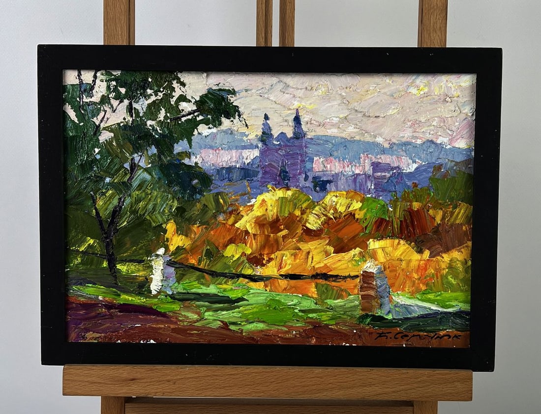 Oil painting The city behind the autumn fog Boris Serdyuk - 2