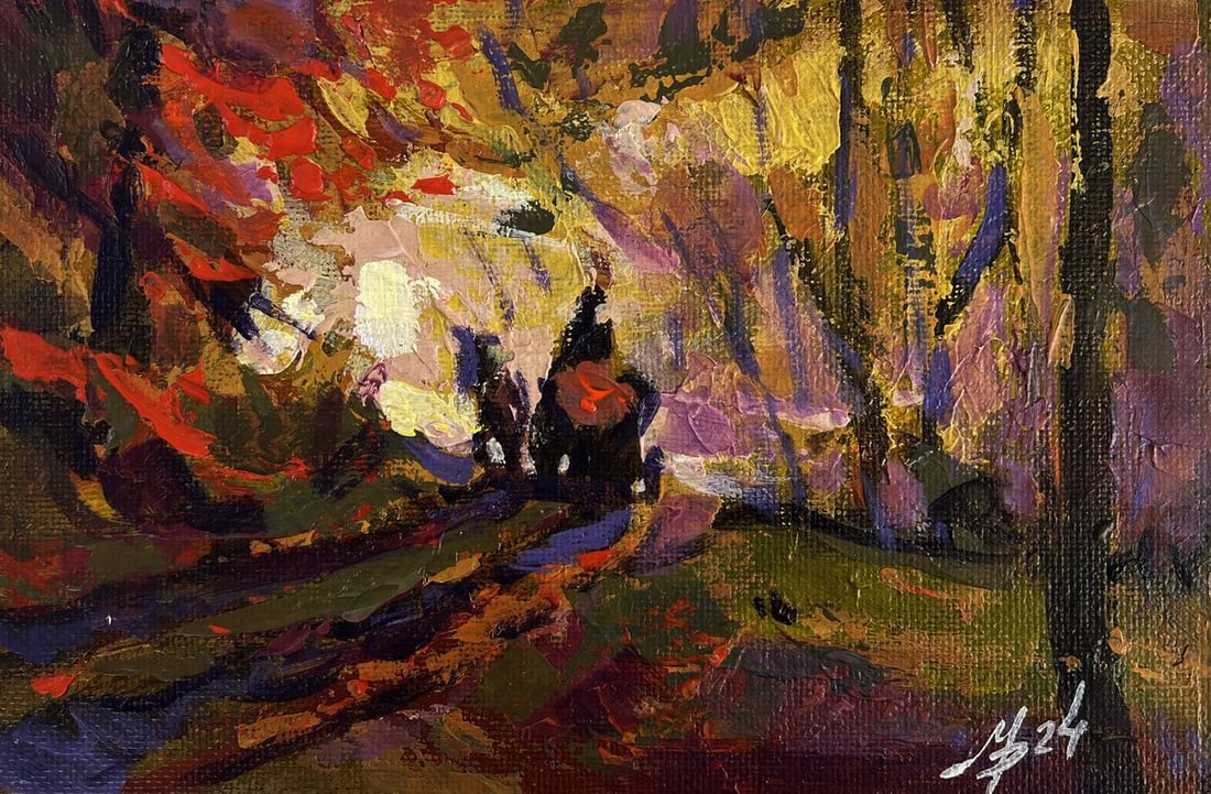 Acrylic painting Preparing firewood Mykhailo Patskan (1 of 10)