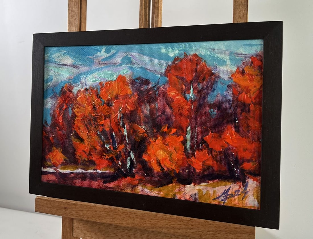 Acrylic painting Red autumn trees Mykhailo Patskan - 3