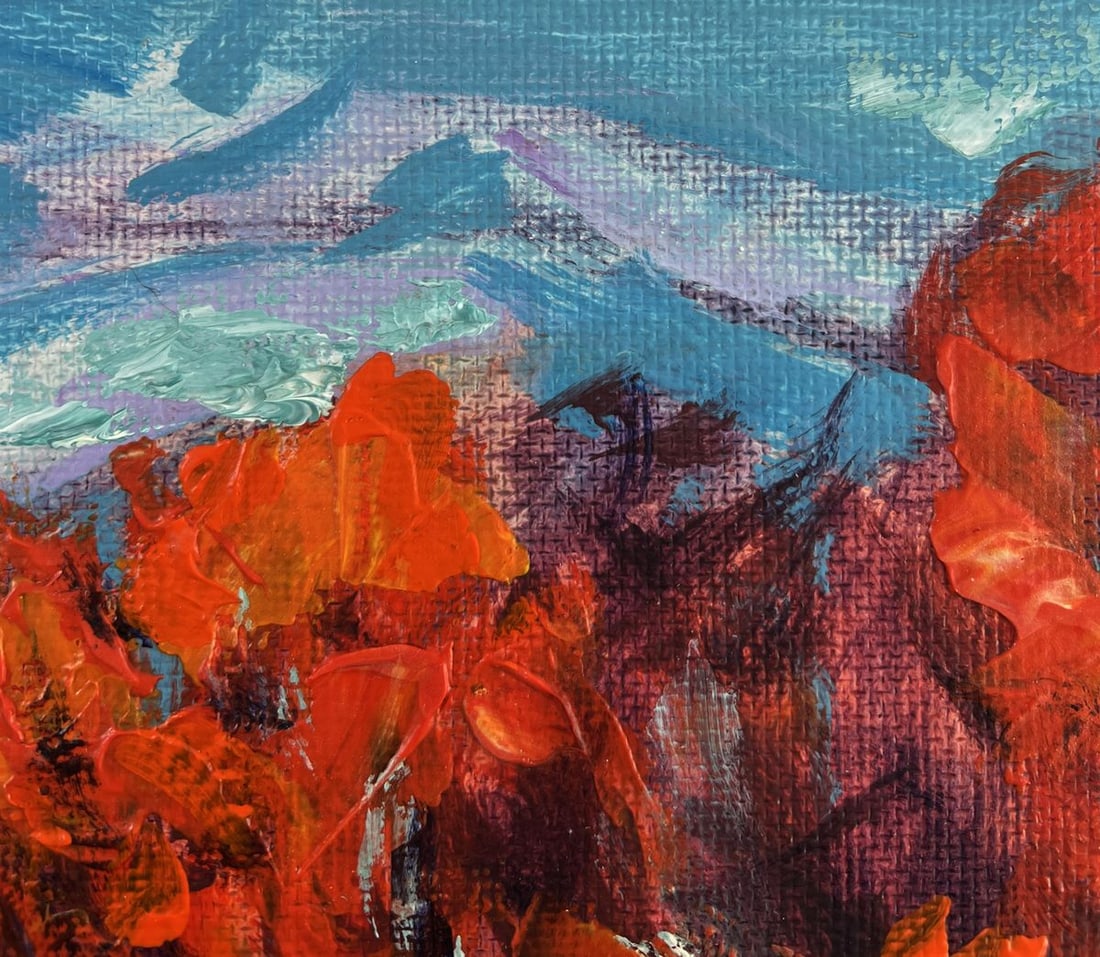 Acrylic painting Red autumn trees Mykhailo Patskan - 5