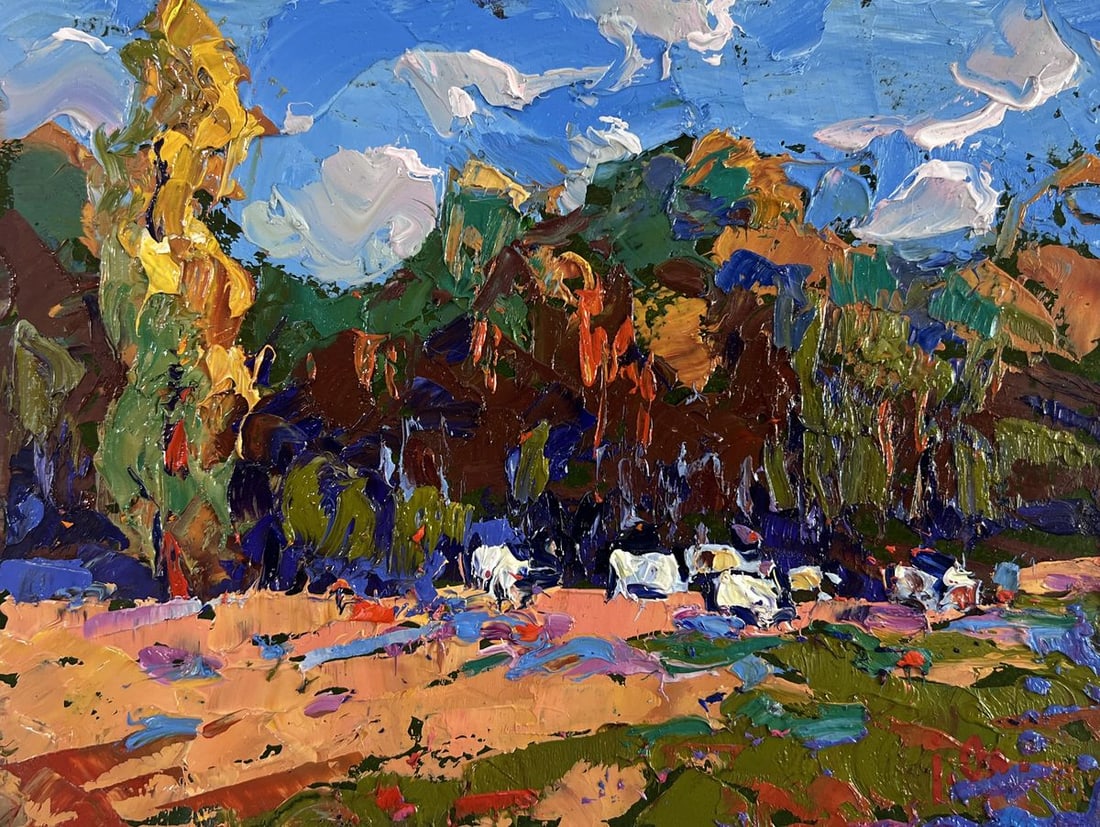 Oil painting Morning at the edge of the forest Alex Kalenyuk: Title: Oil painting Morning at the edge of the forest Alex Kalenyuk Description: №AAA5128 The oil painting on Cardboard titled "Morning at the edge of the forest" captures a radiant and