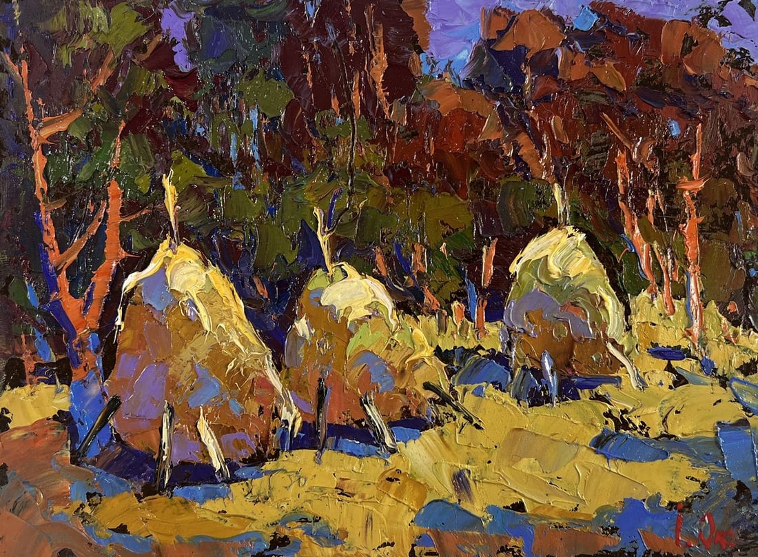 Oil painting Autumn silence Oksana Kalenyuk: Title: Oil painting Autumn silence Oksana Kalenyuk Description: №AAA5147 The oil painting on Cardboard titled "Autumn Silence" immerses the viewer in the golden, contemplative hush of a fall lan