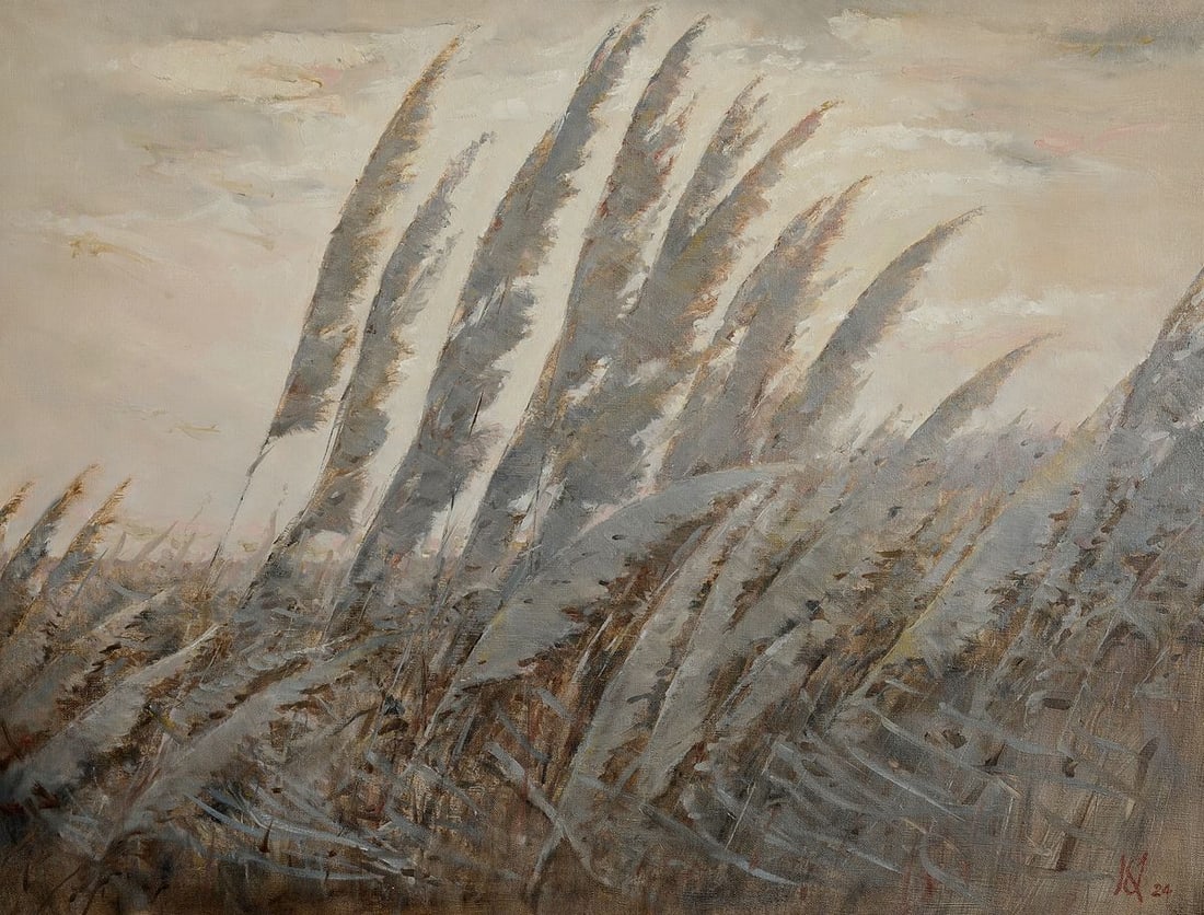 Oil painting Autumn Wind Oleg Kateryniuk: Title: Oil painting Autumn Wind Oleg Kateryniuk Description: №Kat 43"Autumn Wind" is an evocative oil painting that captures the essence of a windswept autumn landscape. The artist skillfully us