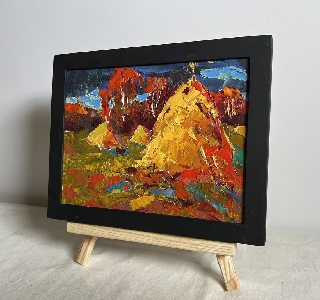 Oil painting Autumn fields and haystacks Alex Kalenyuk - 3