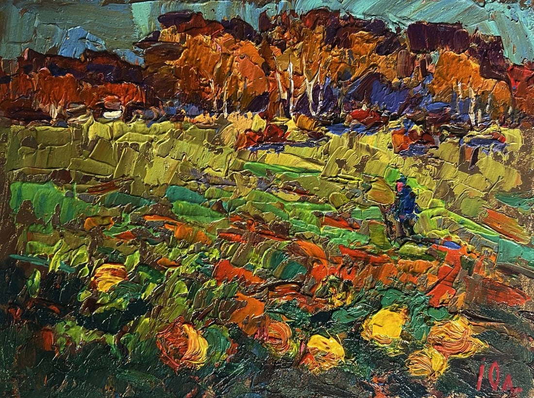 Oil painting Pumpkins are growing in the garden Alex Kalenyuk: Title: Oil painting Pumpkins are growing in the garden Alex Kalenyuk Description: №AAA4096 This oil painting cardboard, titled "Pumpkins are growing in the garden", the composition is rich in te