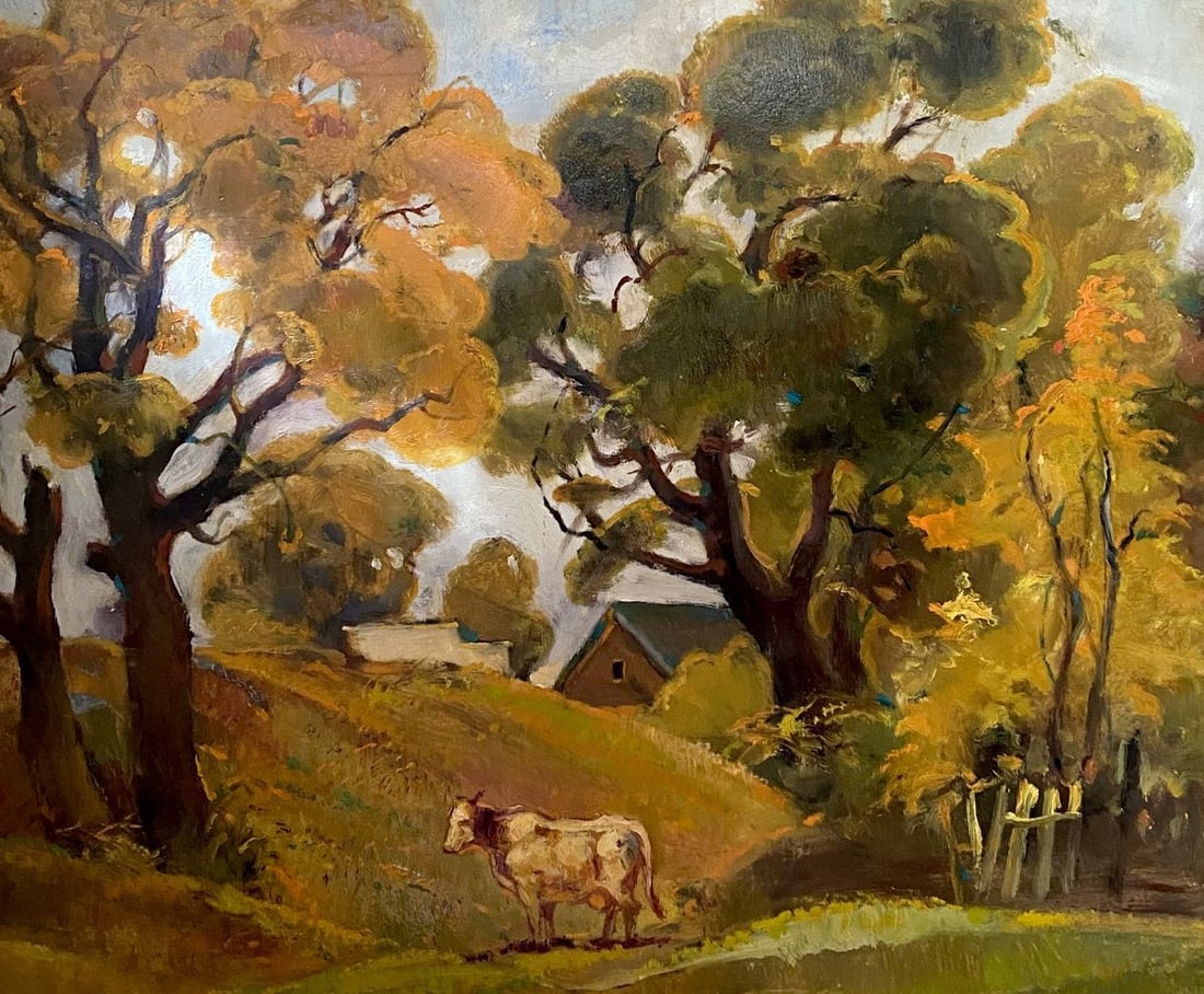 Oil painting Autumn and cow Litvinov Oleg Arkad'yevich: Title: Oil painting Autumn and cow Litvinov Oleg Arkad'yevich Description: №Litv 235 *** ABOUT THIS PAINTING *** * TITLE: "Autumn and cow" * ARTISTS: Litvinov Oleg Arkad'yevich * SIZE: 46x56 cm/