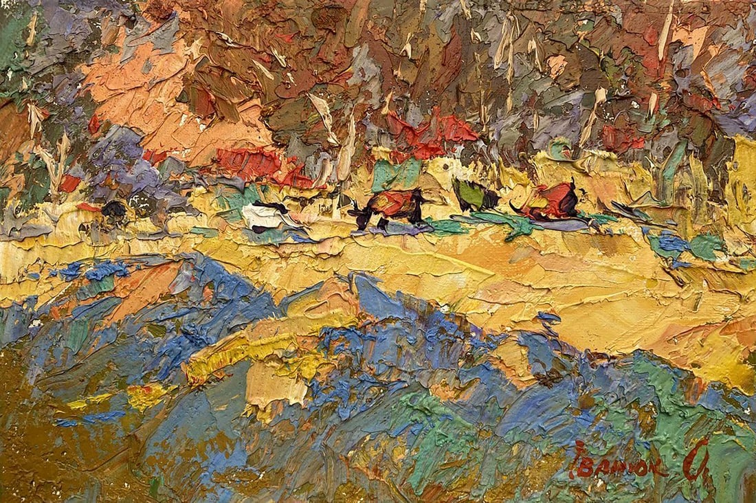 Oil painting Autumn setting Kalenyuk Alex: Title: Oil painting Autumn setting Kalenyuk Alex Description: №Kalen 1175"Autumn Setting" is a captivating oil painting that captures the heart and soul of autumn's transient beauty. The canvas