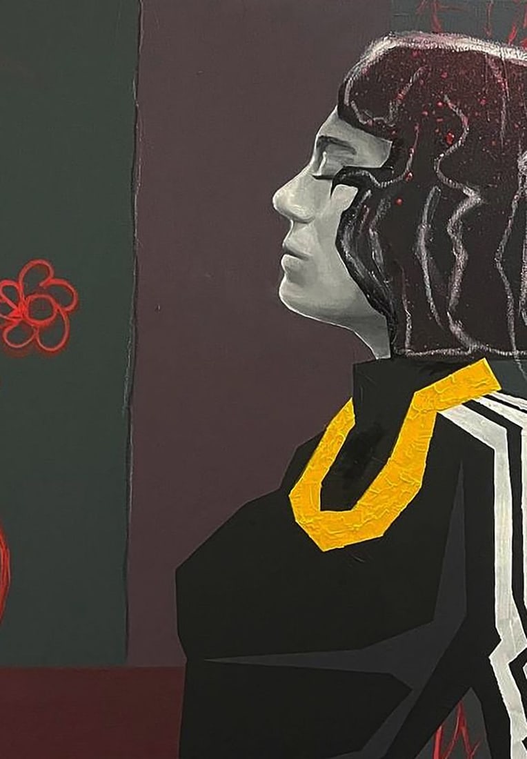 Acrylic painting Flowers in a vase and a girl Maksym Newskulenko - 5