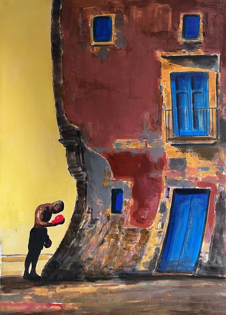 Acrylic painting Before the Fight Juan Angel Gonzalez de la Calle: Title: Acrylic painting Before the Fight Juan Angel Gonzalez de la Calle Description: No. Gonza 3 *** ABOUT THIS PAINTING *** * TITLE: "Before the Fight" * ARTISTS: Juan Angel Gonzalez de la Calle* SI