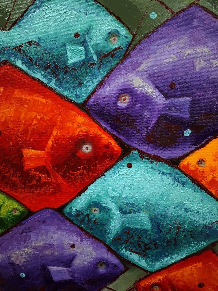 Oil painting Eleven Brightly Colored Fish Sergey Voichenko - 4
