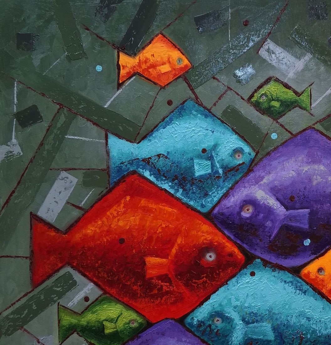 Oil painting Eleven Brightly Colored Fish Sergey Voichenko - 5
