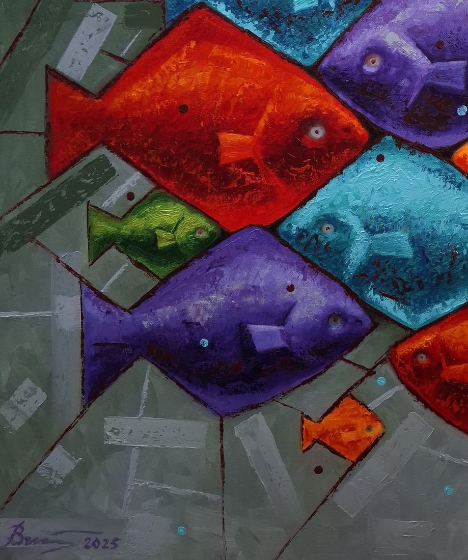 Oil painting Eleven Brightly Colored Fish Sergey Voichenko - 8