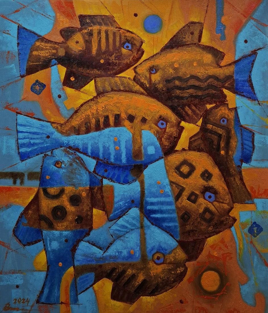 Oil painting Gold fish parade Sergey Voichenko: Title: Oil painting Gold fish parade Sergey Voichenko Description: No. Voich 118 *** ABOUT THIS PAINTING *** * TITLE: "Gold fish parade" * ARTISTS: Sergey Voichenko* SIZE: 70x60 cm/'27.55x23.62 inches
