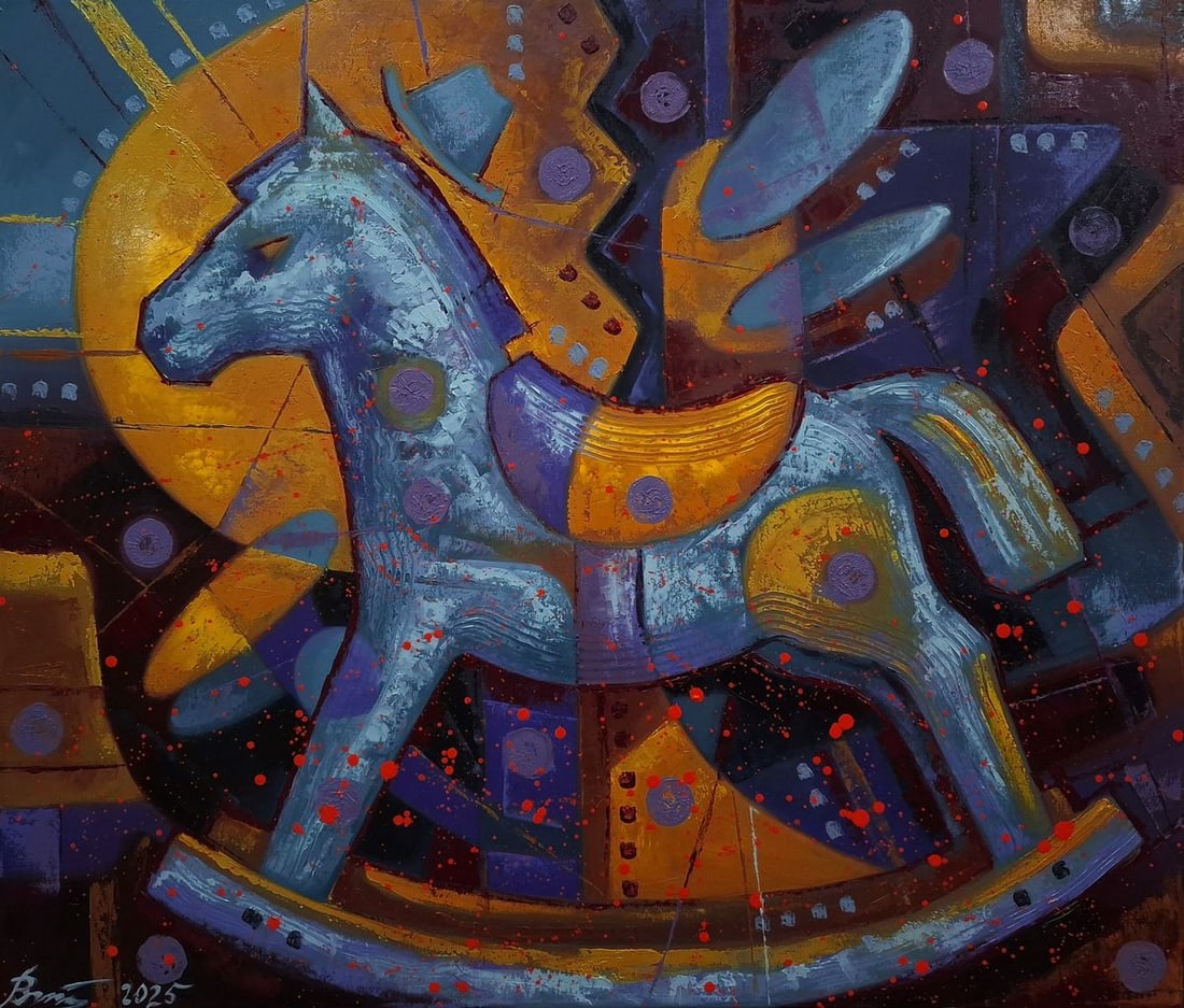 Oil painting Rocking horse Sergey Voichenko: Title: Oil painting Rocking horse Sergey Voichenko Description: No. Voich 134 *** ABOUT THIS PAINTING *** * TITLE: "Rocking horse" * ARTISTS: Sergey Voichenko* SIZE: 60x70 cm/'23.62x27.55 inches' * ME