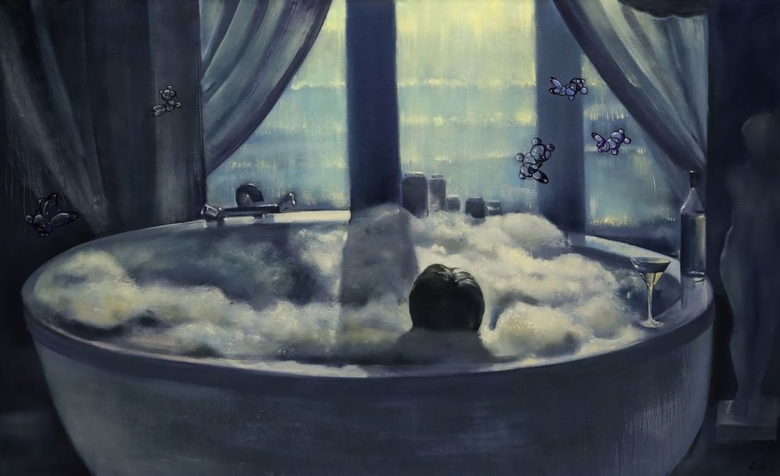 Oil painting Taking a warm bath Igor Konovalov: Title: Oil painting Taking a warm bath Igor Konovalov Description: No. Kon 130Igor Konovalov's painting "Taking a warm bath" immerses the viewer in a space between the real and the illusory. The silho