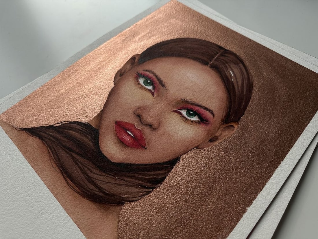 Watercolor painting Lady in gold Victoria Kagalovska - 10