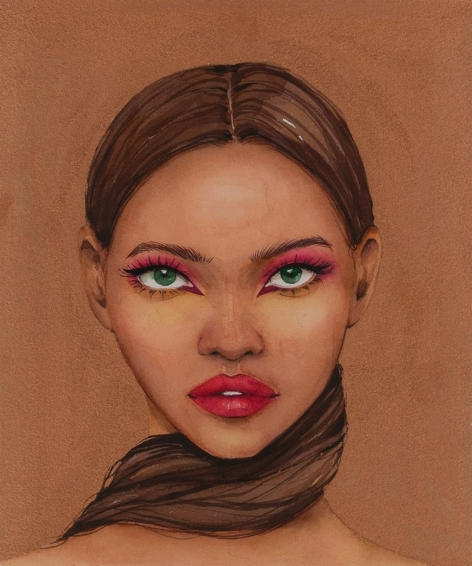 Watercolor painting Lady in gold Victoria Kagalovska (1 of 10)