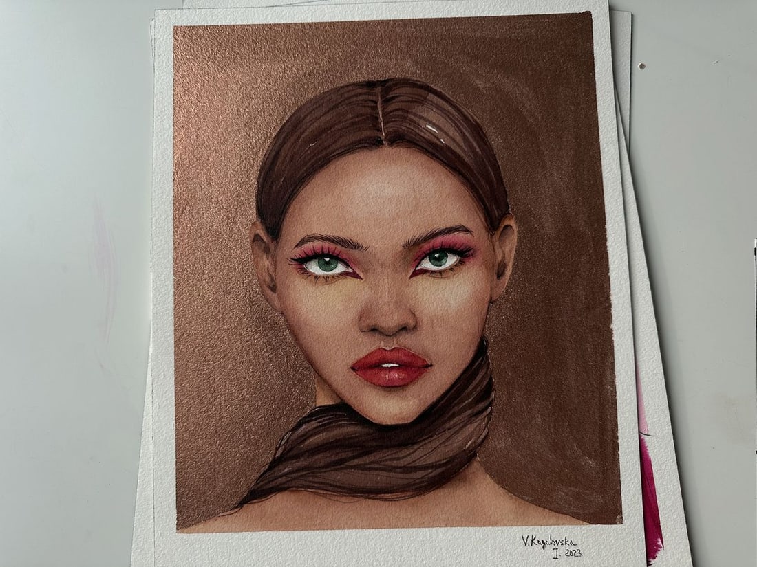 Watercolor painting Lady in gold Victoria Kagalovska - 9