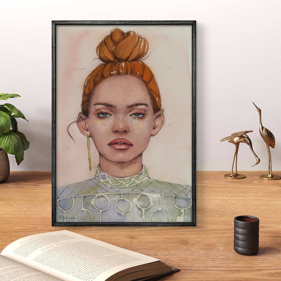 Watercolor painting Gaze girl Victoria Kagalovska - 2