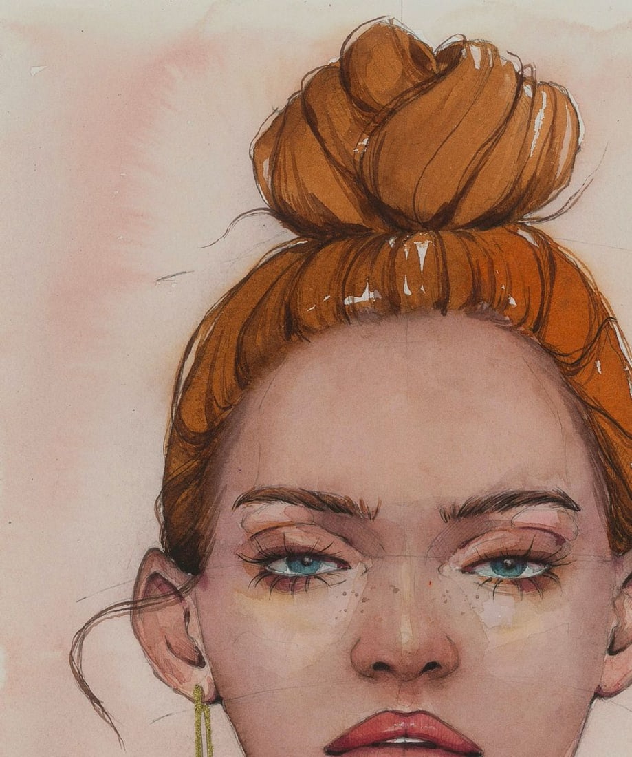 Watercolor painting Gaze girl Victoria Kagalovska - 4