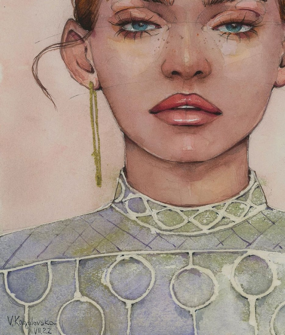 Watercolor painting Gaze girl Victoria Kagalovska - 6