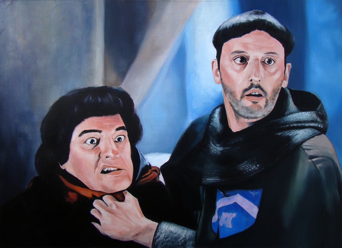 Oil painting Come on, it's not me Yulia Lihina: Title: Oil painting Come on, it's not me Yulia Lihina Description: No. Lih 35The oil painting titled "Come on, it's not me" presents an emotionally charged scene between two figures rendered with stri