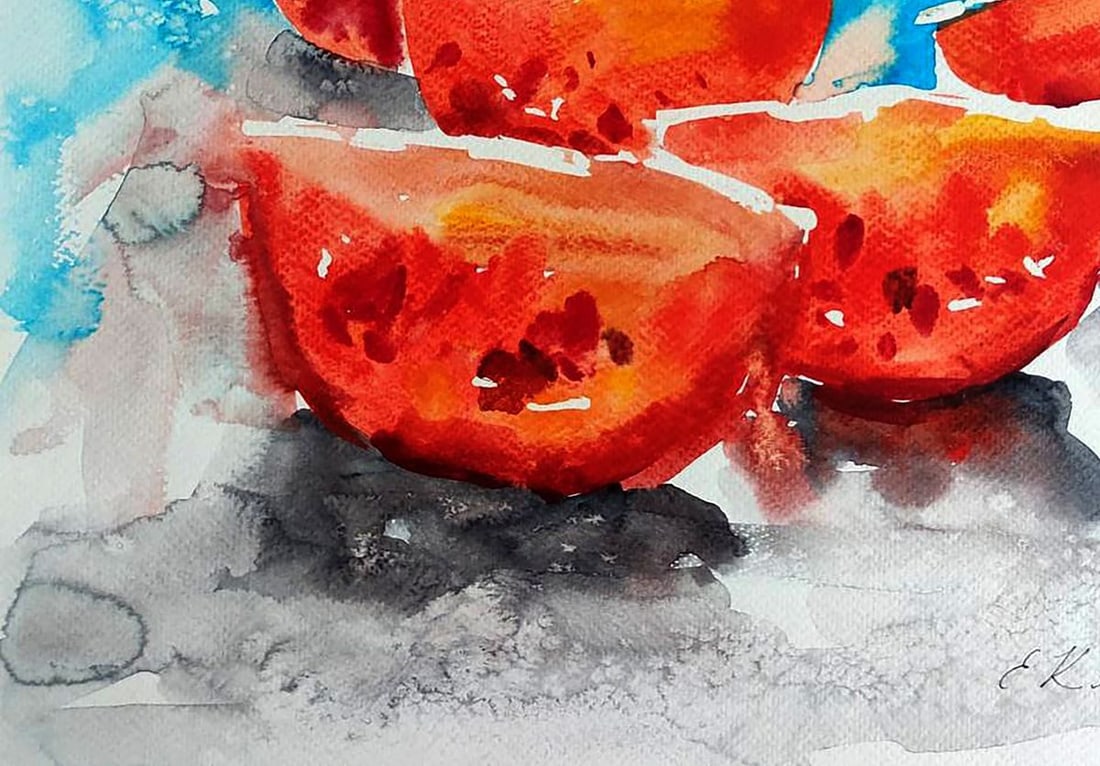 Watercolor painting Tomatoes Elena Klimenko - 4