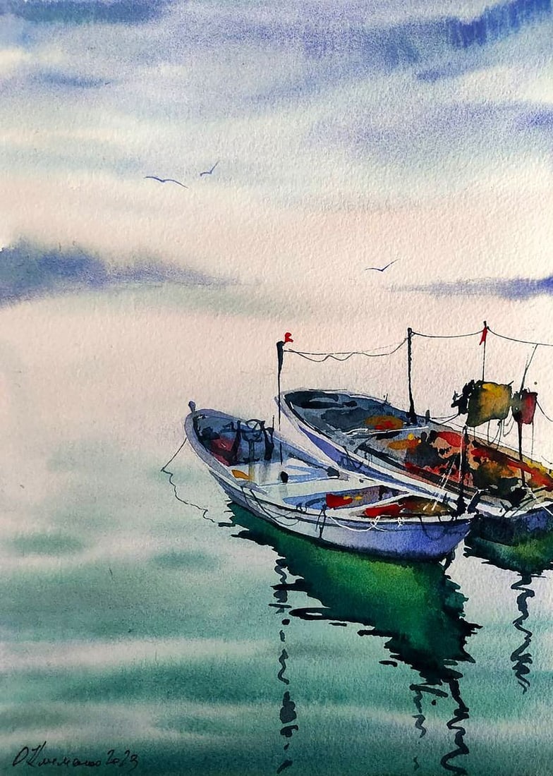 Watercolor painting Twilight Elena Klimenko: Title: Watercolor painting Twilight Elena Klimenko Description: No. Klim 24 *** ABOUT THIS PAINTING *** * TITLE: "Twilight" * ARTISTS: Elena Klimenko* SIZE: 31x23 cm/'12.20x9.05 inches' * MEDIUM: wate