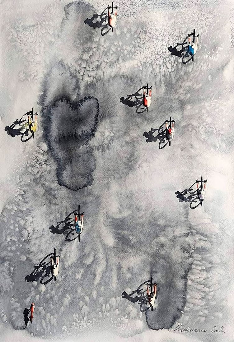 Watercolor painting Morning bike Elena Klimenko: Title: Watercolor painting Morning bike Elena Klimenko Description: No. Klim 26 *** ABOUT THIS PAINTING *** * TITLE: "Morning bike" * ARTISTS: Elena Klimenko* SIZE: 53x35 cm/'20.86x13.77 inches' * MED