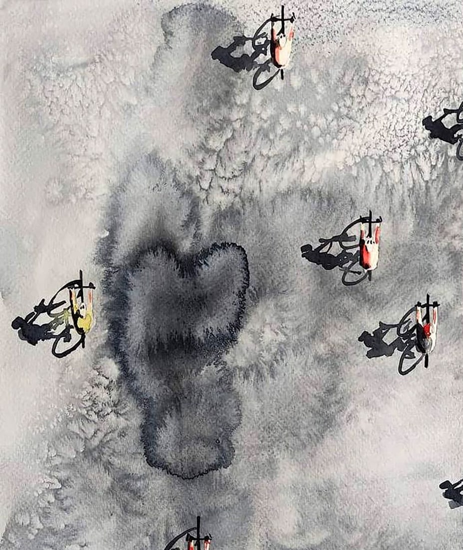 Watercolor painting Morning bike Elena Klimenko - 2