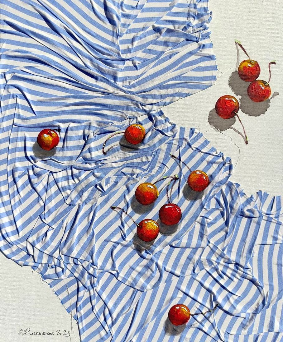 Acrylic painting Cherries Elena Klimenko: Title: Acrylic painting Cherries Elena Klimenko Description: No. Klim 30 *** ABOUT THIS PAINTING *** * TITLE: "Cherries" * ARTISTS: Elena Klimenko* SIZE: 46x38 cm/'18.11x14.96 inches' * MEDIUM: acryli