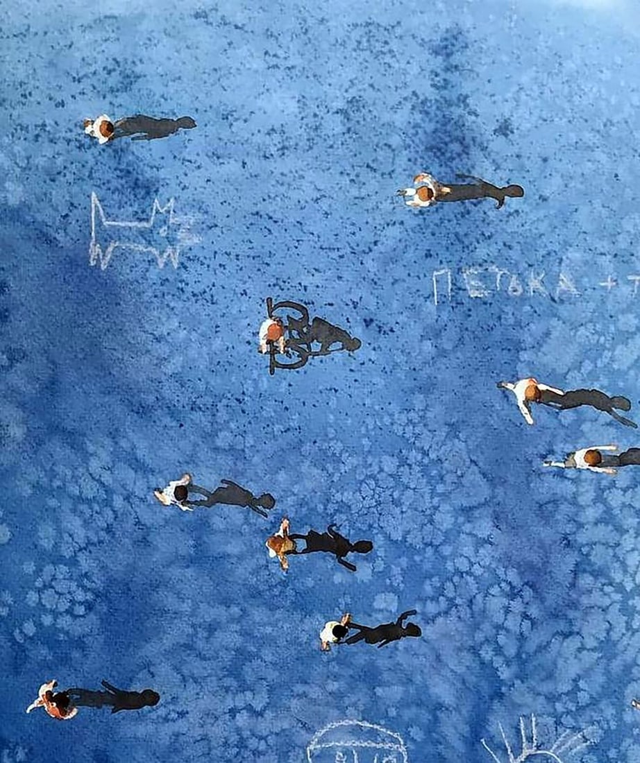 Watercolor painting Noisy yard Elena Klimenko - 2