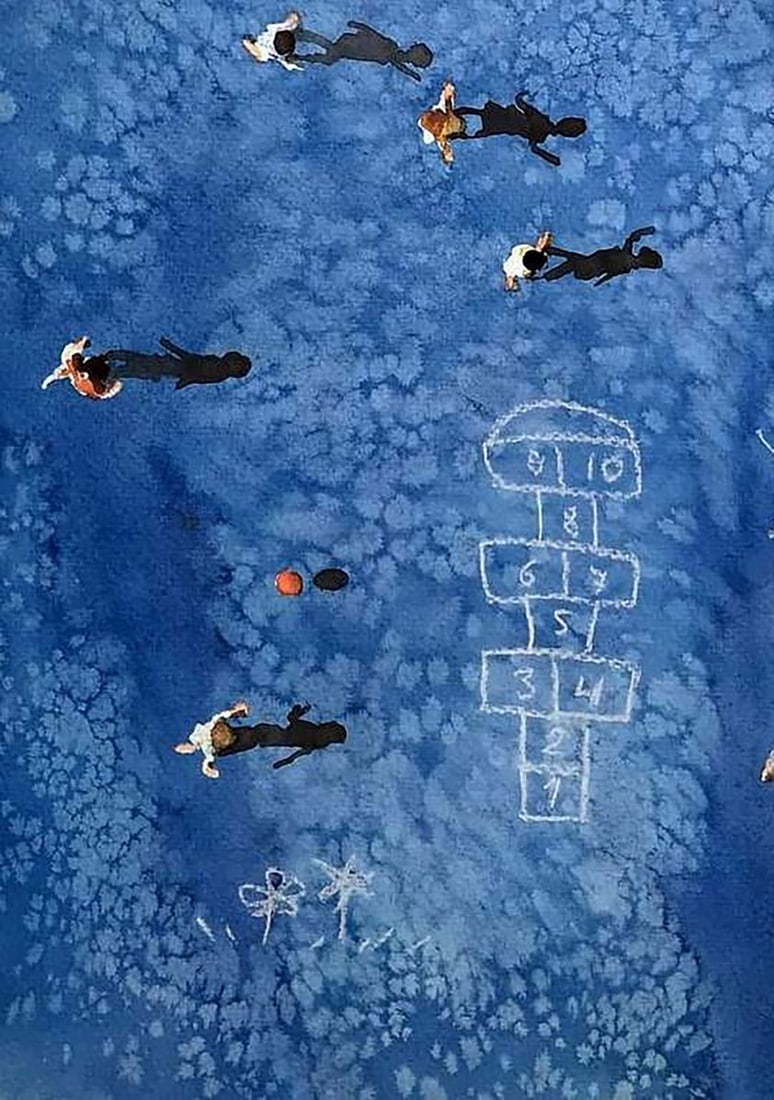 Watercolor painting Noisy yard Elena Klimenko - 4